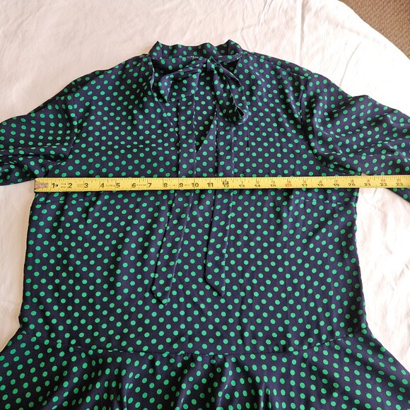 Lauren Ralph Lauren tie neck long sleeve peplum top, green polka dot, sz large - Picture 5 of 15